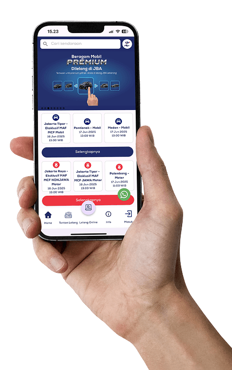 JBAアプリを表示するスマートフォンを持つ手